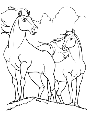 Spirit And Rain Horses Coloring Page